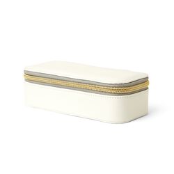 Astuccio Porta Gioielli Rettangolare Bianco Con Cerniera Dorata, , large