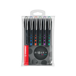 Penna Roller - Stabilo Bl@ck+ Fine - Punta Fine - Astuccio Da 6 - Colori Assortiti, , large