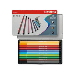 Pennarelli Stabilo Pen 68 Con Scatola In Metallo - 10 Colori Assortiti, , large