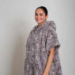Felpa Poncho In Pile Con Cappuccio, , large