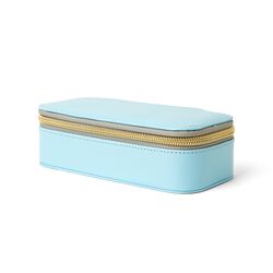 Astuccio Porta Gioielli Rettangolare Azzurro Con Cerniera Dorata, , large