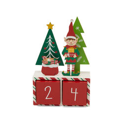 Calendario Natale Elfo Con Abeti In Legno, , large