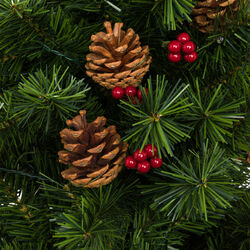 Albero Di Natale Con Luci, Pigne E Bacche Rosse, , large