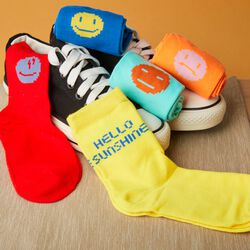 Set 5 Paia Di Calzini Corti Colorati Unisex Tg. 38/42 - "hello Sunshine", , large