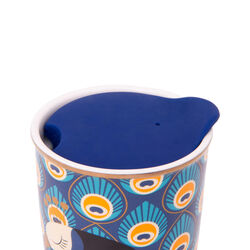 Bicchiere americano in ceramica con coperchio Pavone, , large