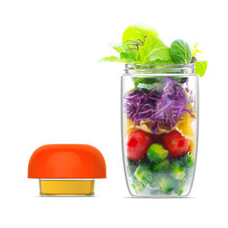 Contenitore Per Insalata Con Porta Condimento Integrato - Colore Arancio, , large