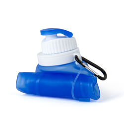 Bottiglia Pieghevole In Silicone Con Moschettone, 320 Ml - Colore Blu, , large