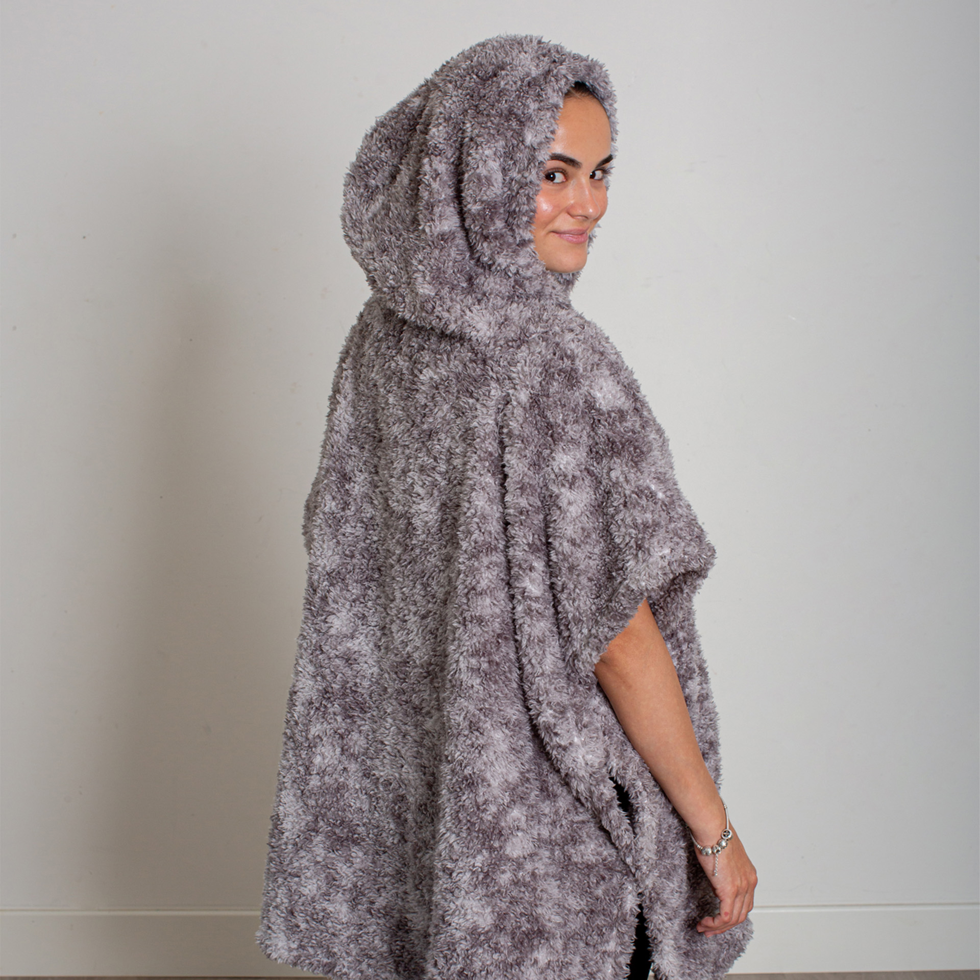 Felpa Poncho In Pile Con Cappuccio, , large