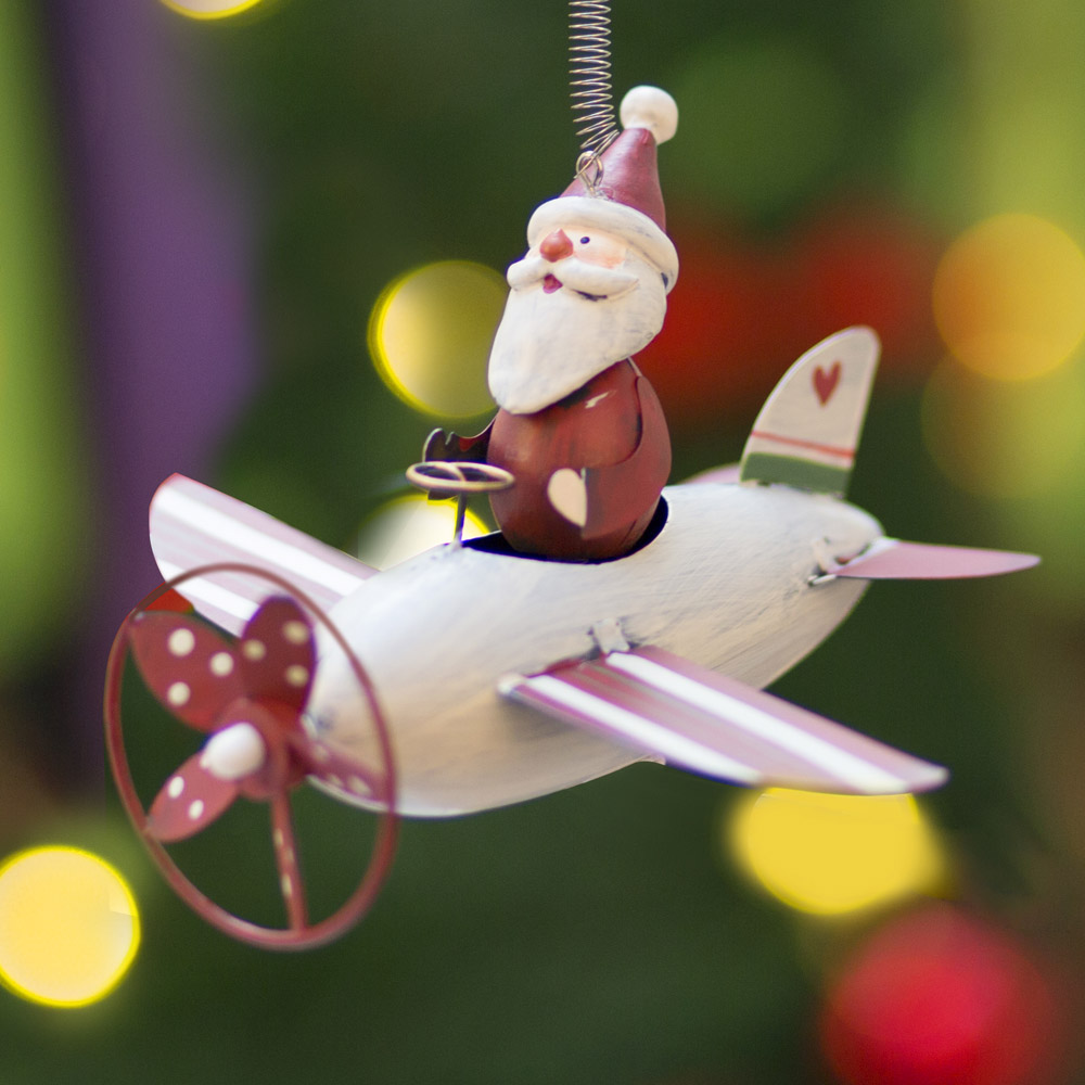 Aeroplano natalizio con molla da appendere Babbo Natale , , large