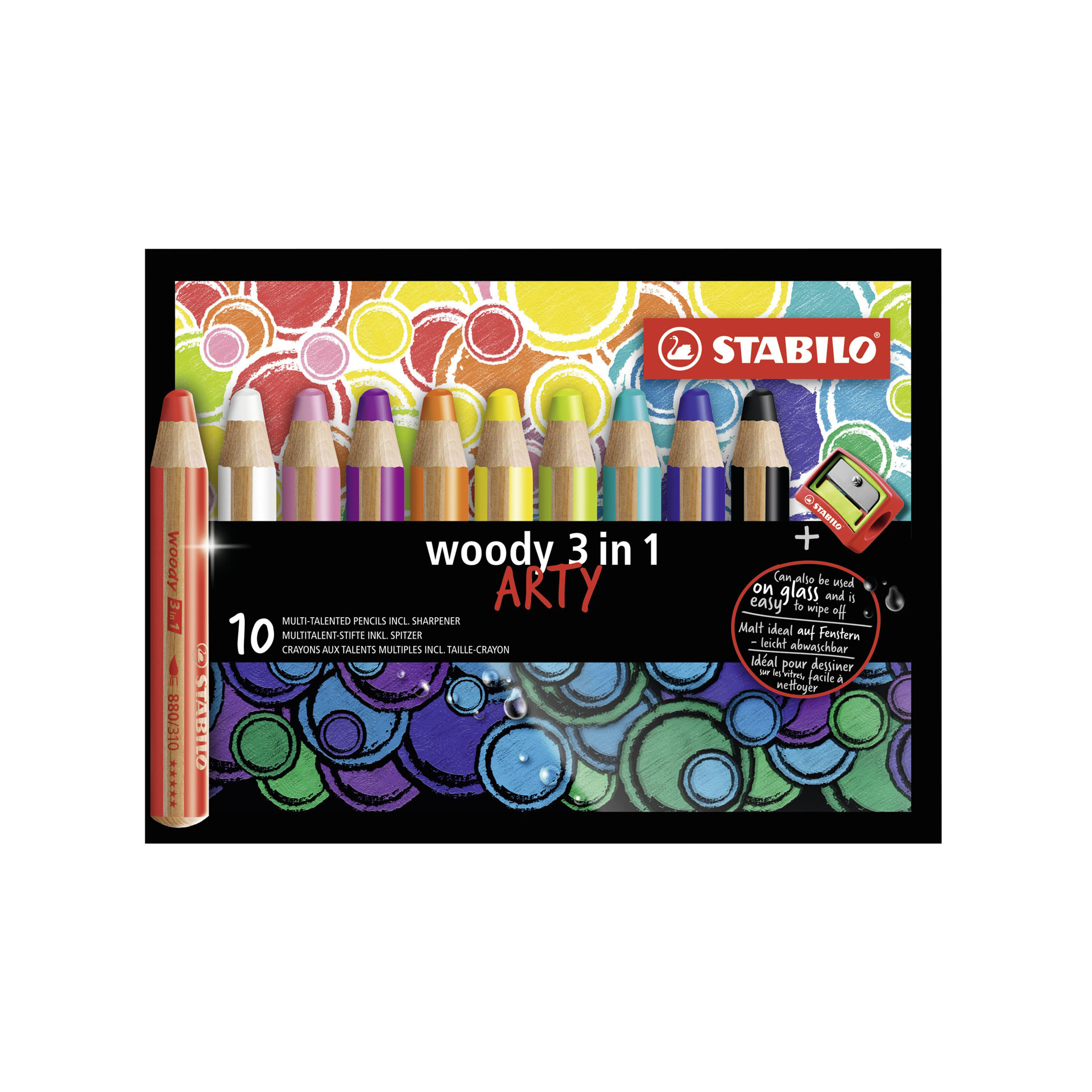 Matita Colorata Multi-funzione - Stabilo Woody 3 In 1 - Arty - Astuccio Da 10 - Con Temperino - Colori Assortiti, , large