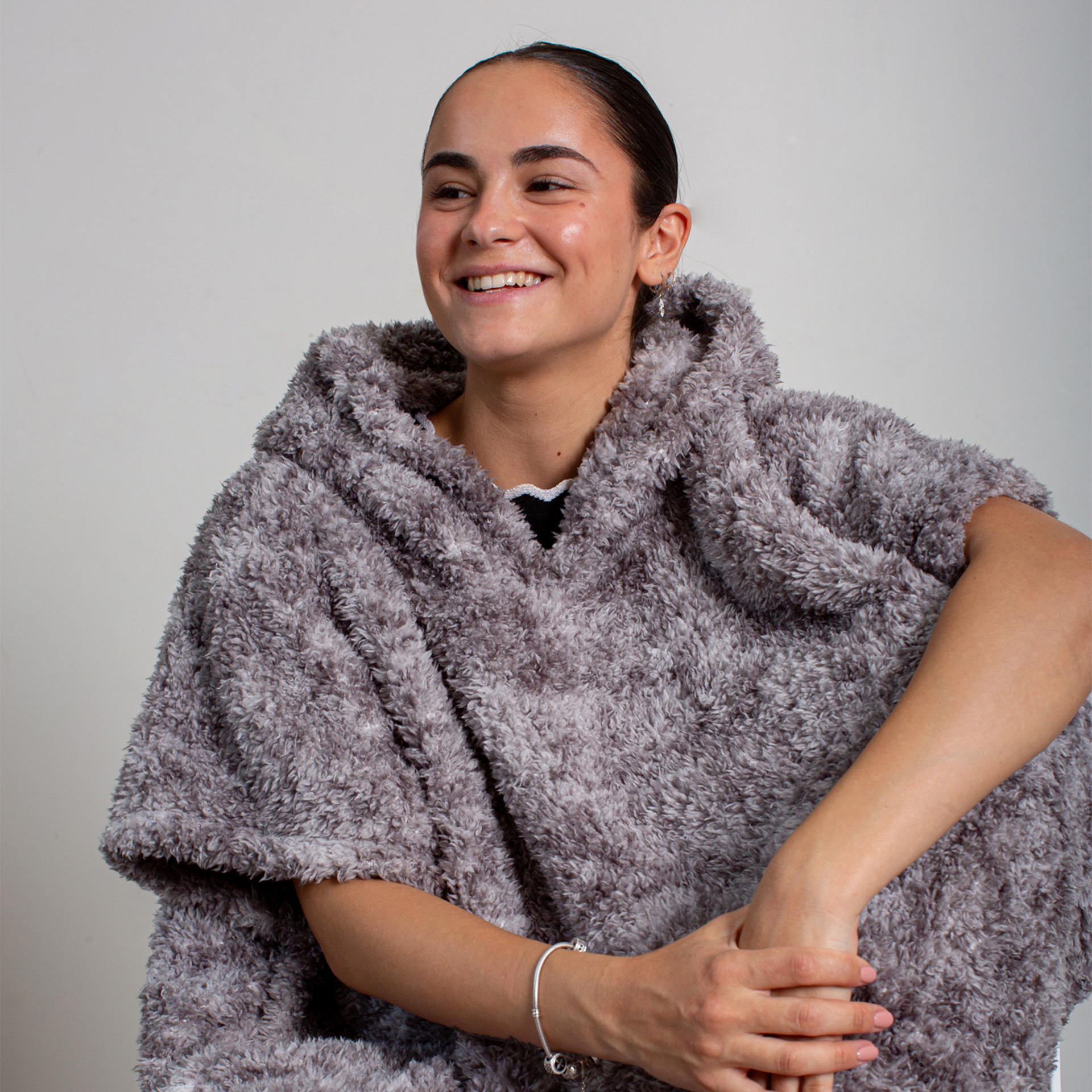 Felpa Poncho In Pile Con Cappuccio, , large