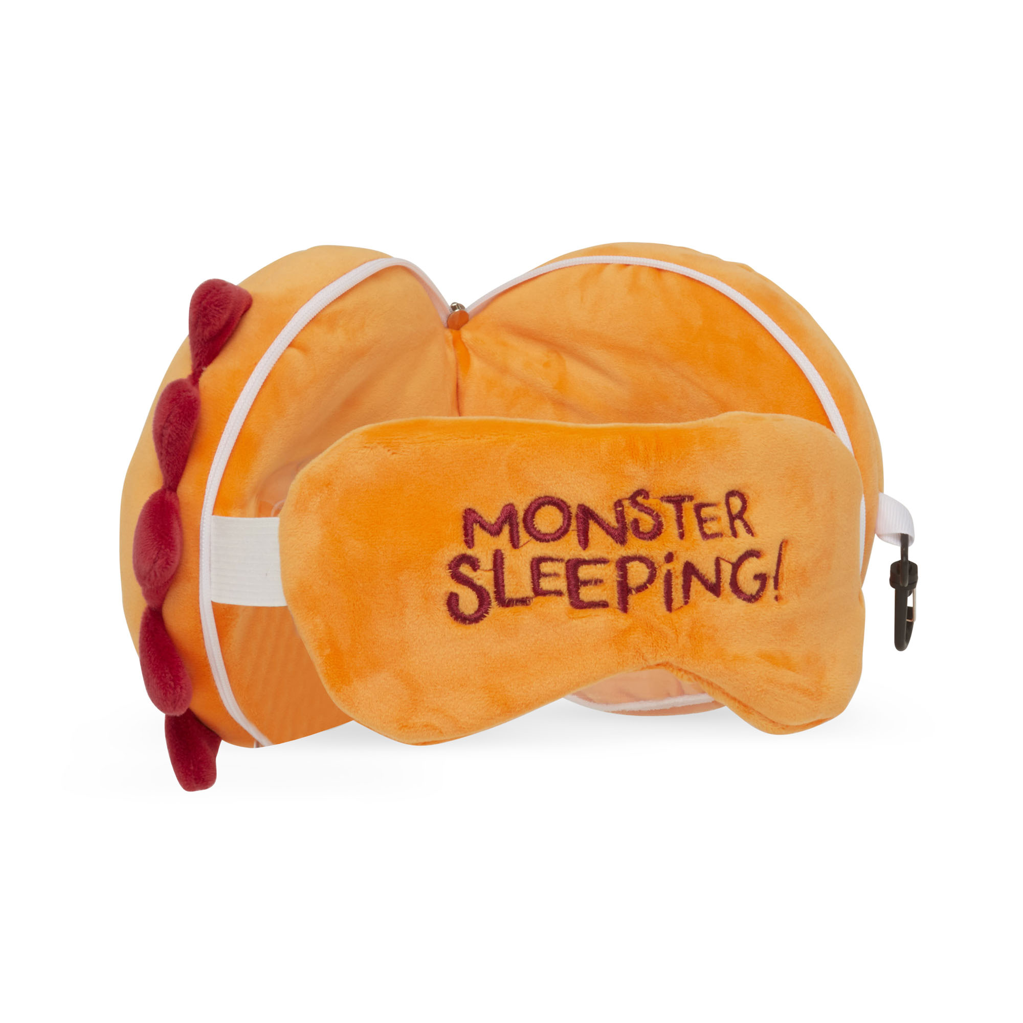 Cuscino da viaggio con maschera per dormire - Mostro arancio, , large