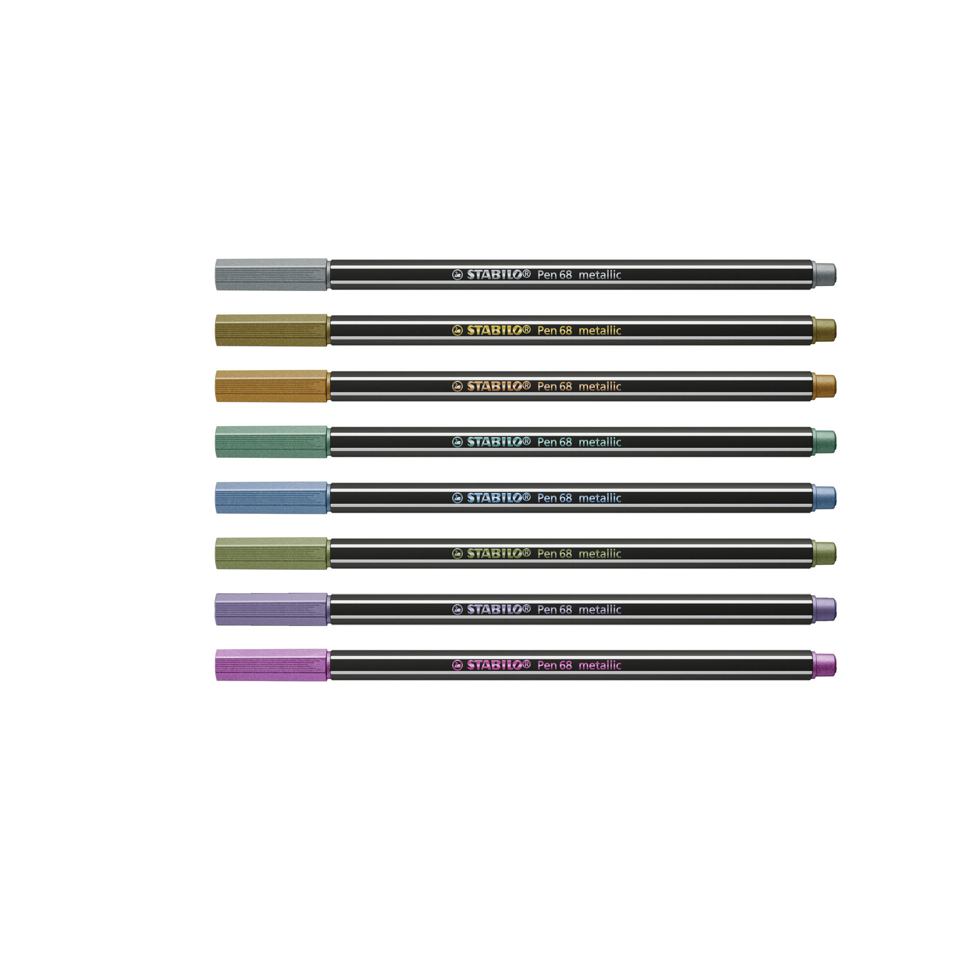 Pennarello Premium Metallizzato - Stabilo Pen 68 Metallic - Scatola In Metallo Da 8 - Con 8 Colori Assortiti, , large