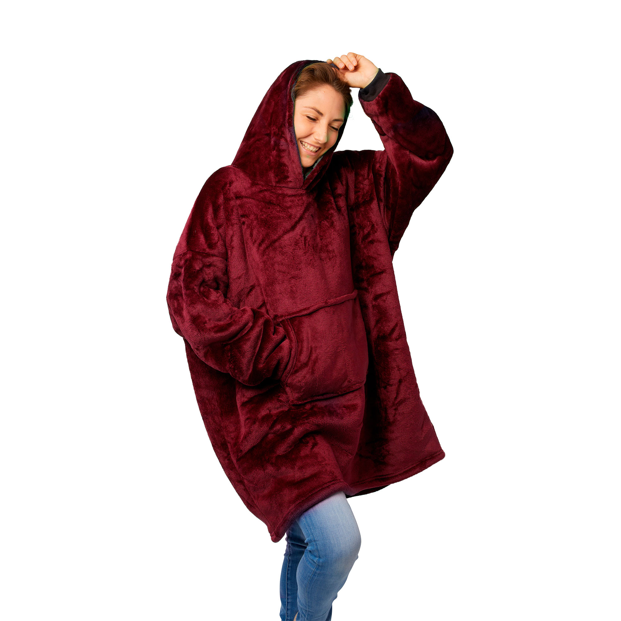 Coperta con maniche e cappuccio, colore rosso, , large
