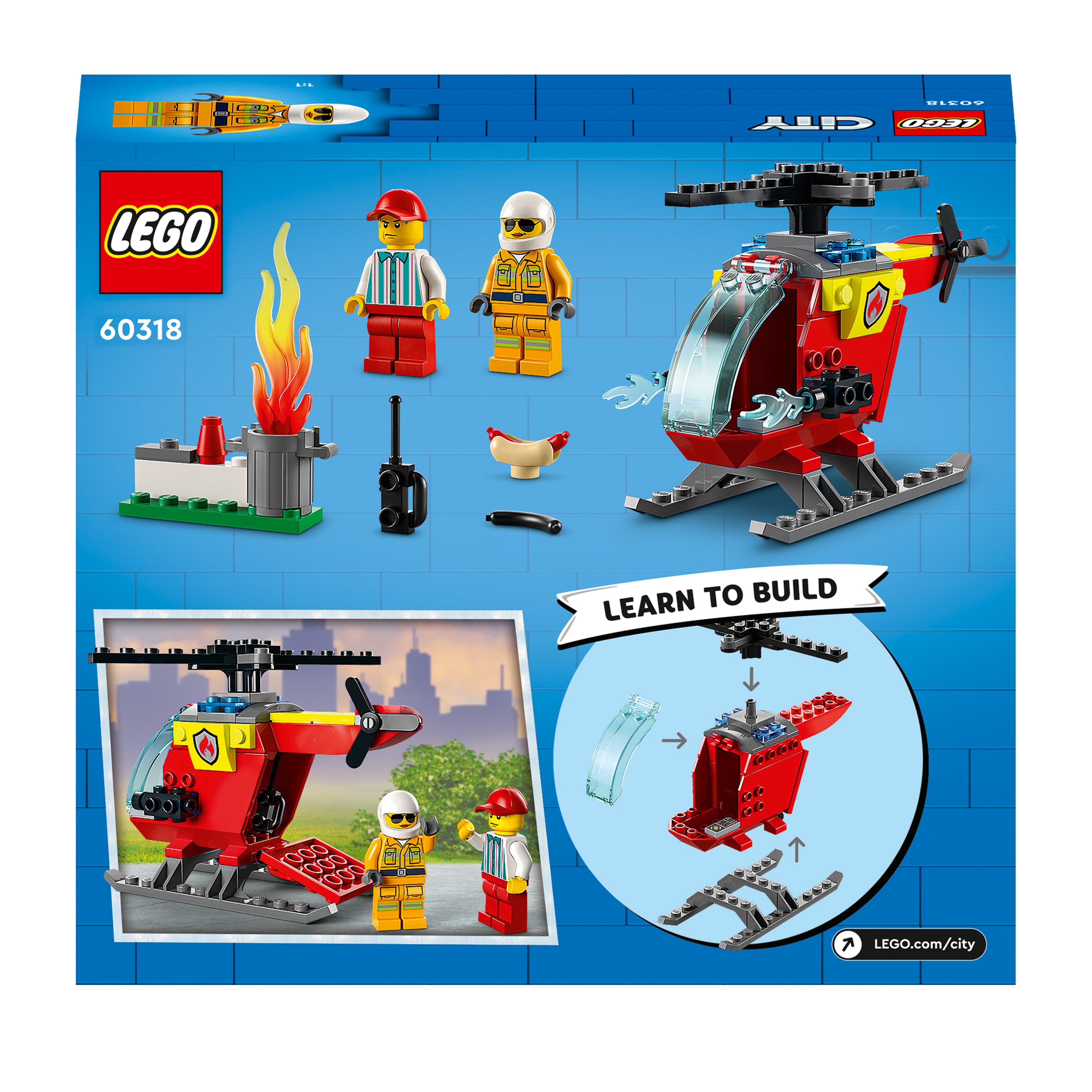 LEGO City Fire Elicottero Antincendio, con 2 Minifigure e Base Starter Brick, Gi 60318, , large