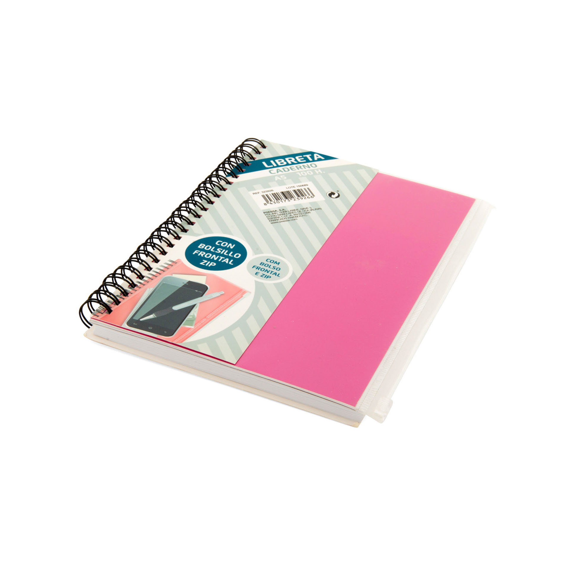 Block notes ad anelli con tasca frontale, , large
