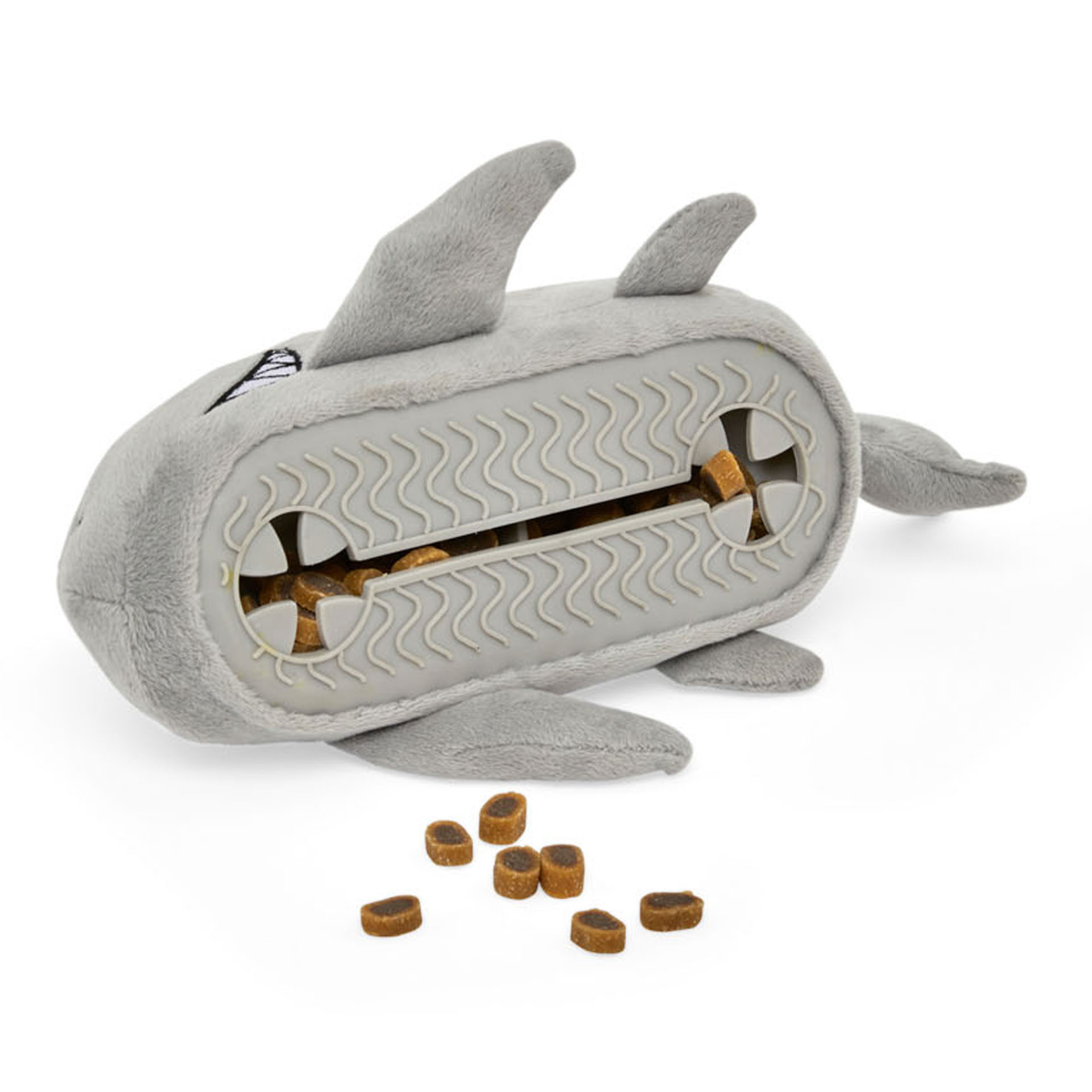 Gioco peluche dispensa crocchette per cani, squalo grigio, grigio, large