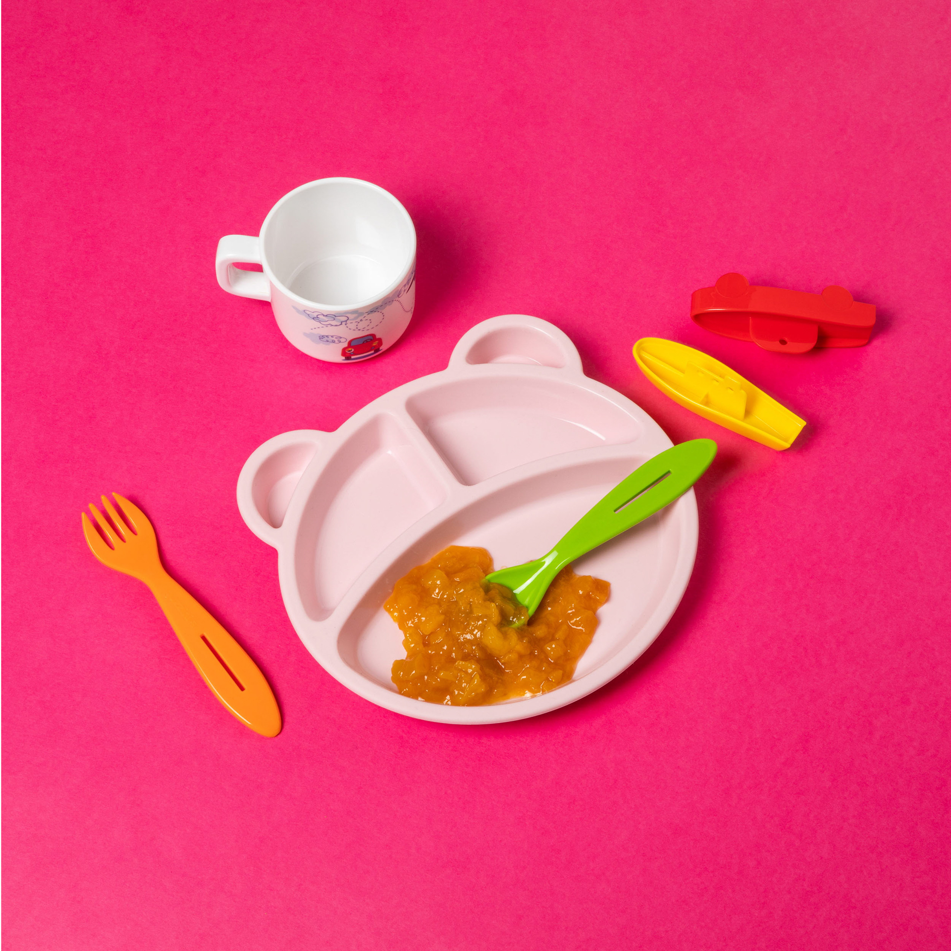 Piatto con divisori in silicone per bambini, colore rosa