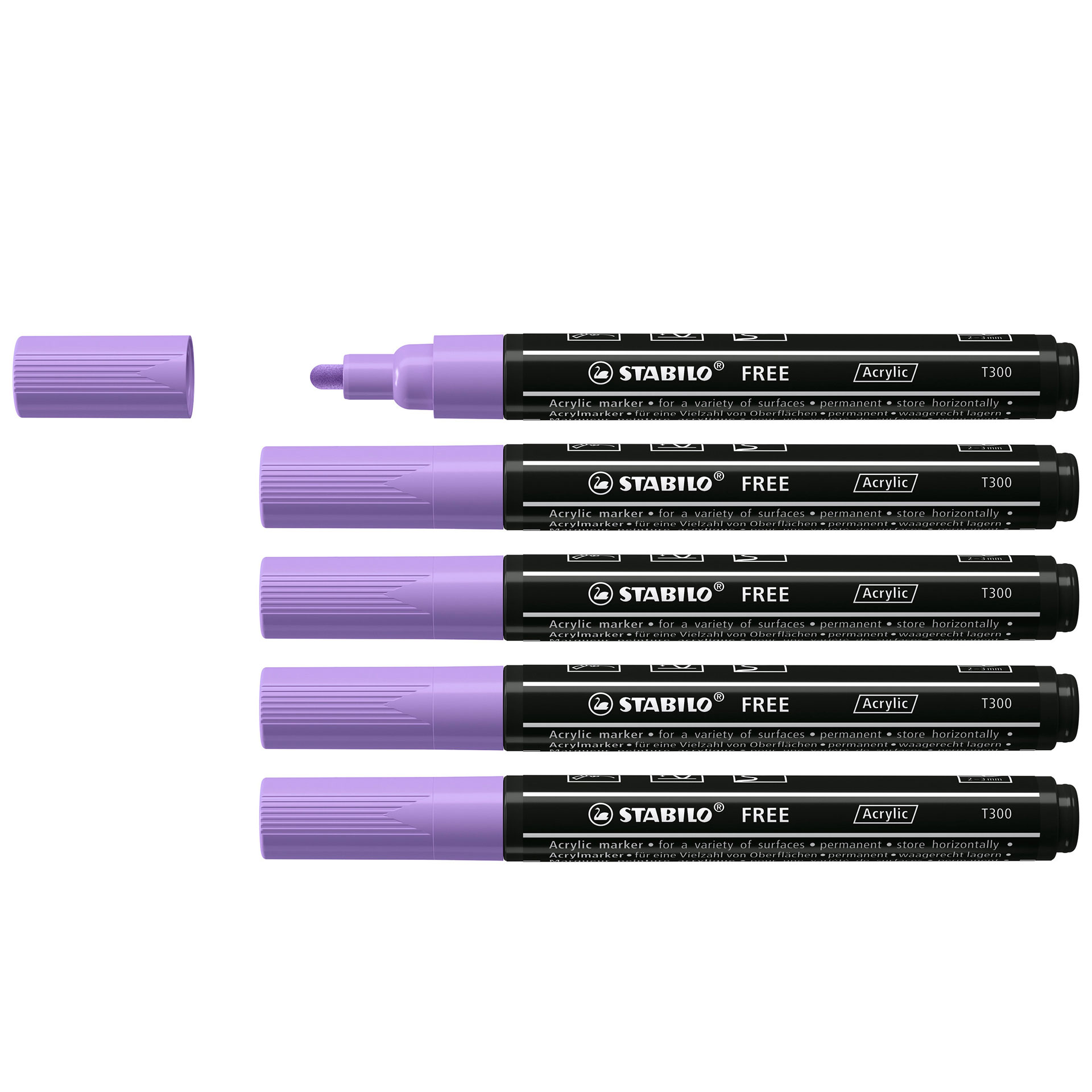 STABILO FREE Acrylic - T300 Punta rotonda 2-3mm - Confezione da 5 - Lilla chiaro, , large