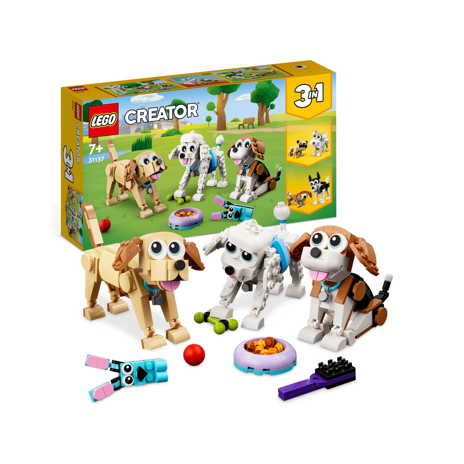 LEGO 31137 Creator Adorabili Cagnolini, Set 3 in 1 con Bassotto, Carlino, Barbon 31137, , large