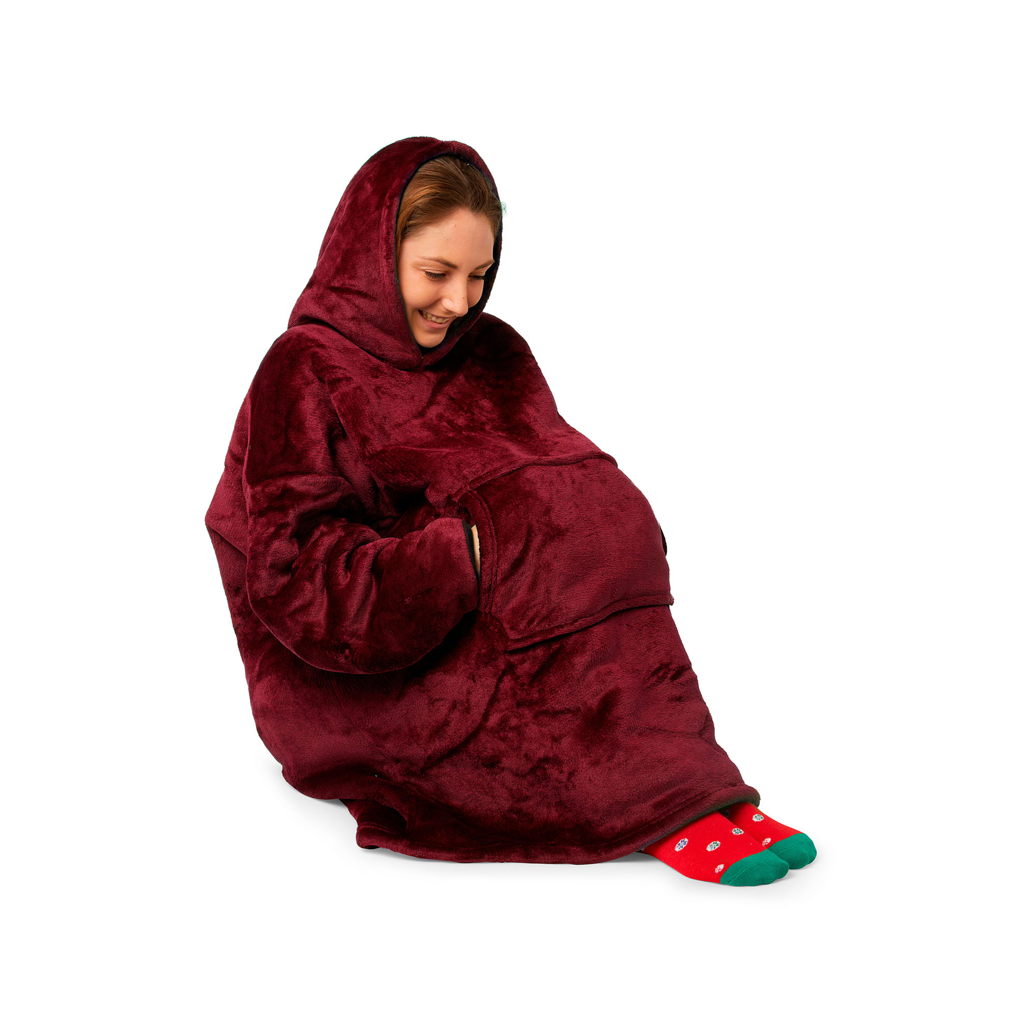 Coperta con maniche e cappuccio, colore rosso, , large