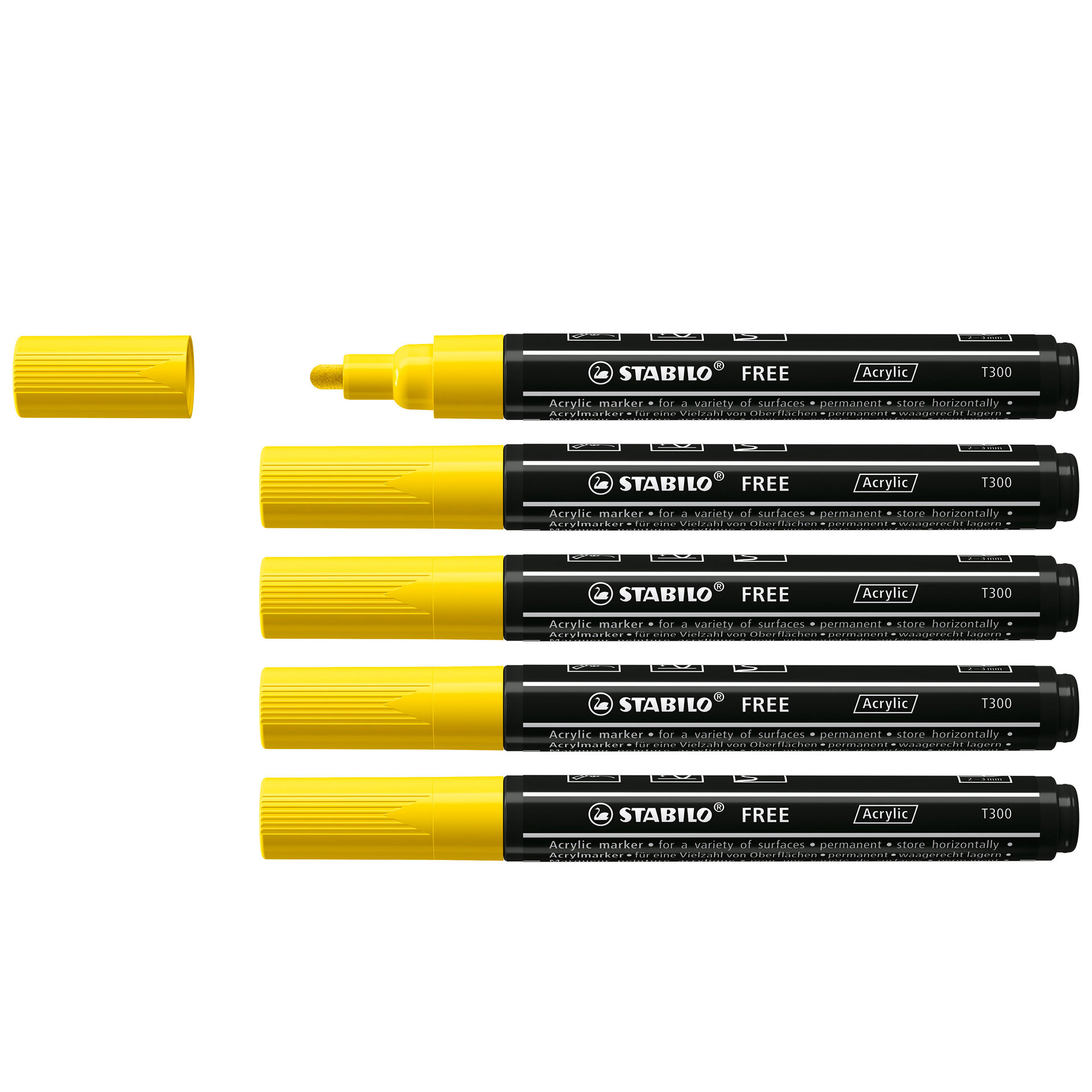 STABILO FREE Acrylic - T300 Punta rotonda 2-3mm - Confezione da 5 - Giallo, , large