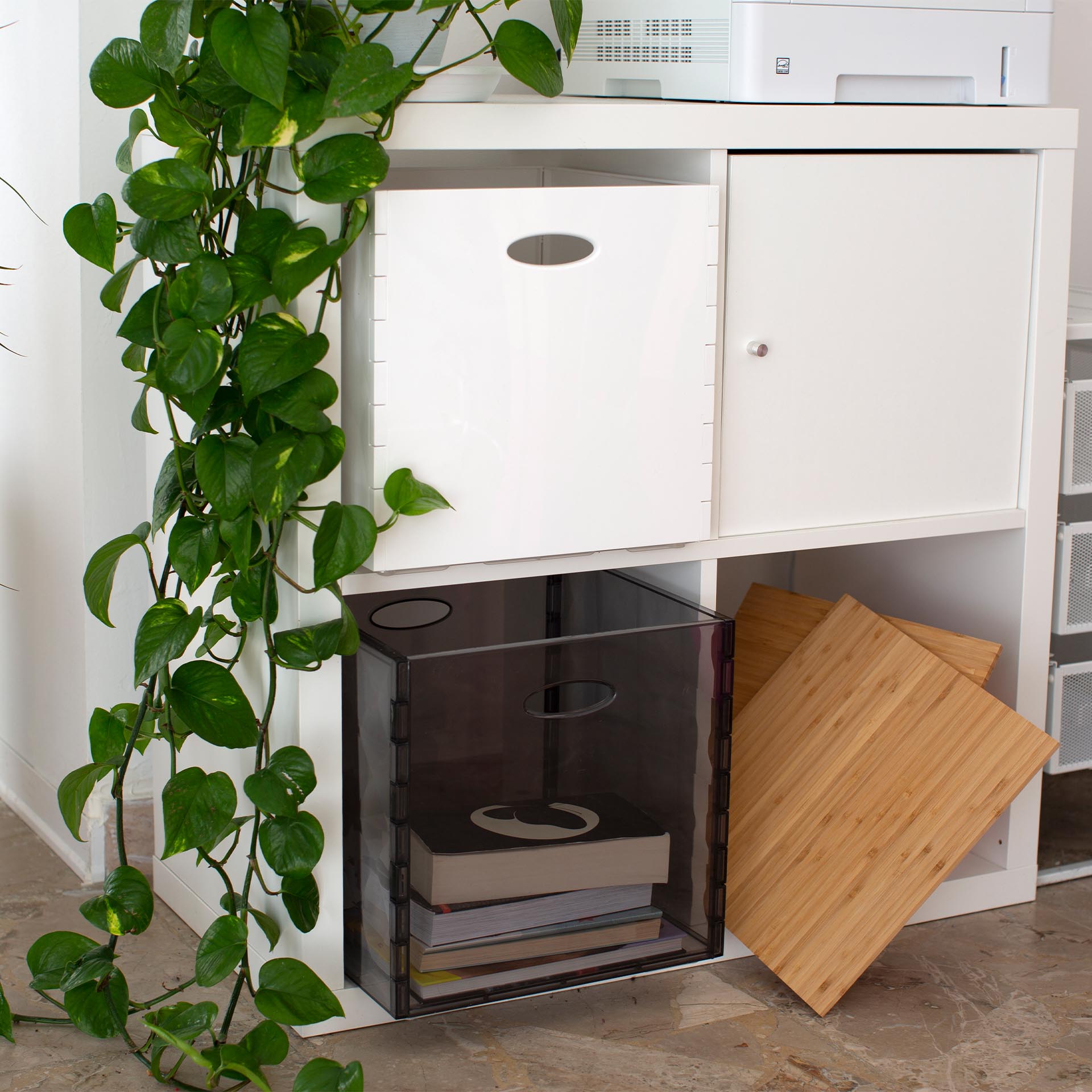 Contenitori Portaoggetti Impilabili Con Coperchio In Bambù, Design Vimini Grigio Con Manici Ergonomici, Per Cucina, Dispensa E Casa