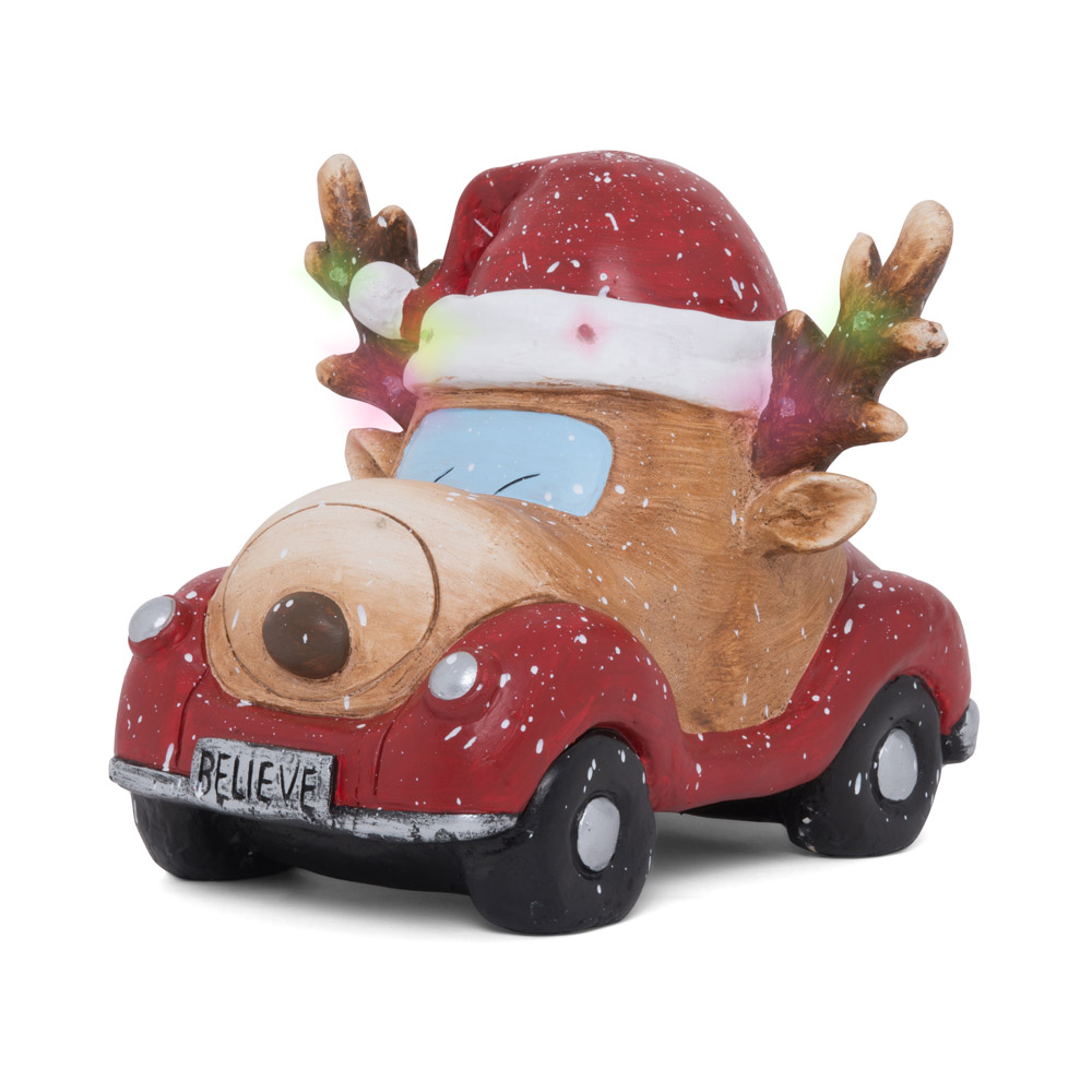 Maxi decorazione natalizia a forma di auto con renna, con luci e musica, , large