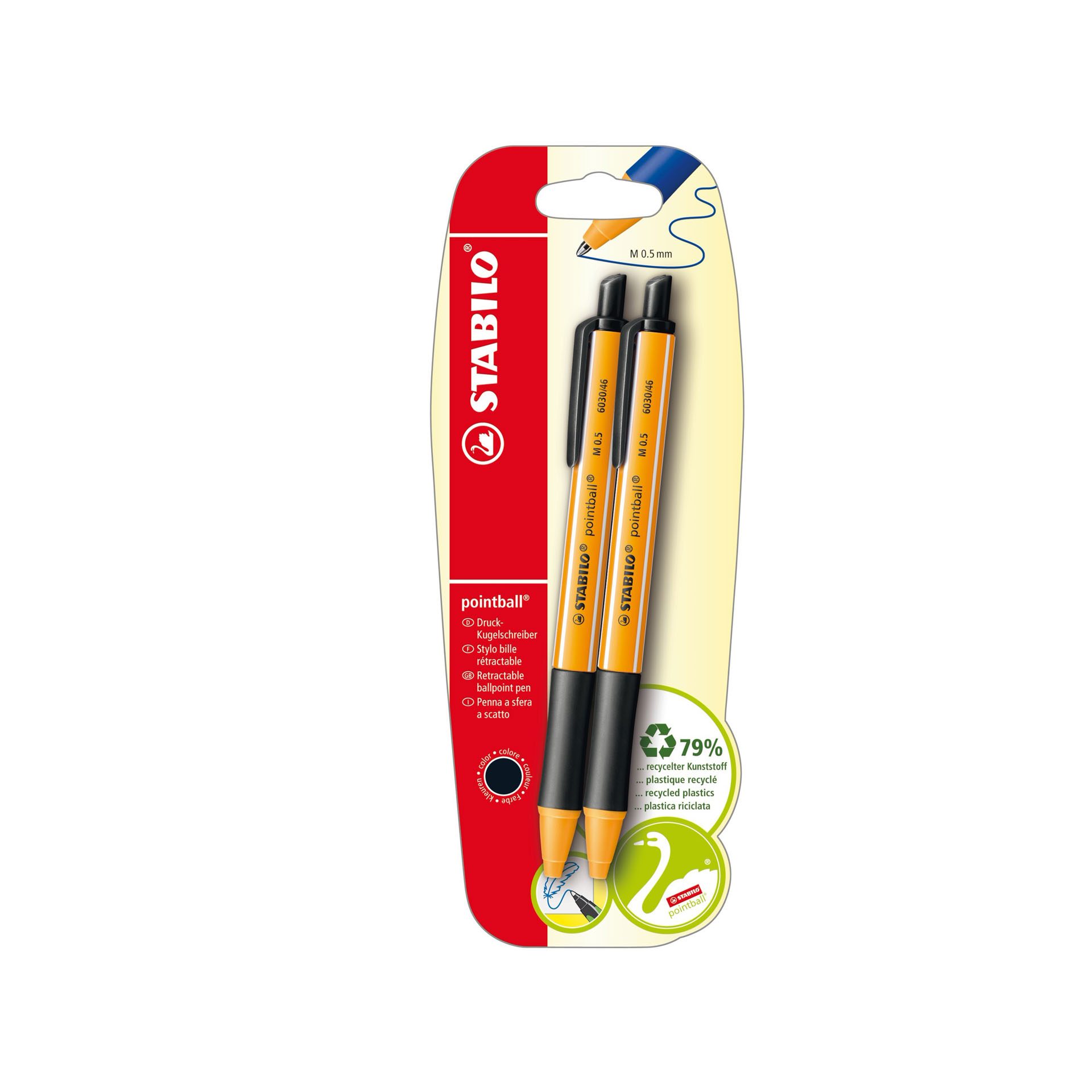 Penna A Sfera Ecosostenibile - Stabilo Pointball - 79% Plastica Riciclata - Pack Da 2 - Nero, , large