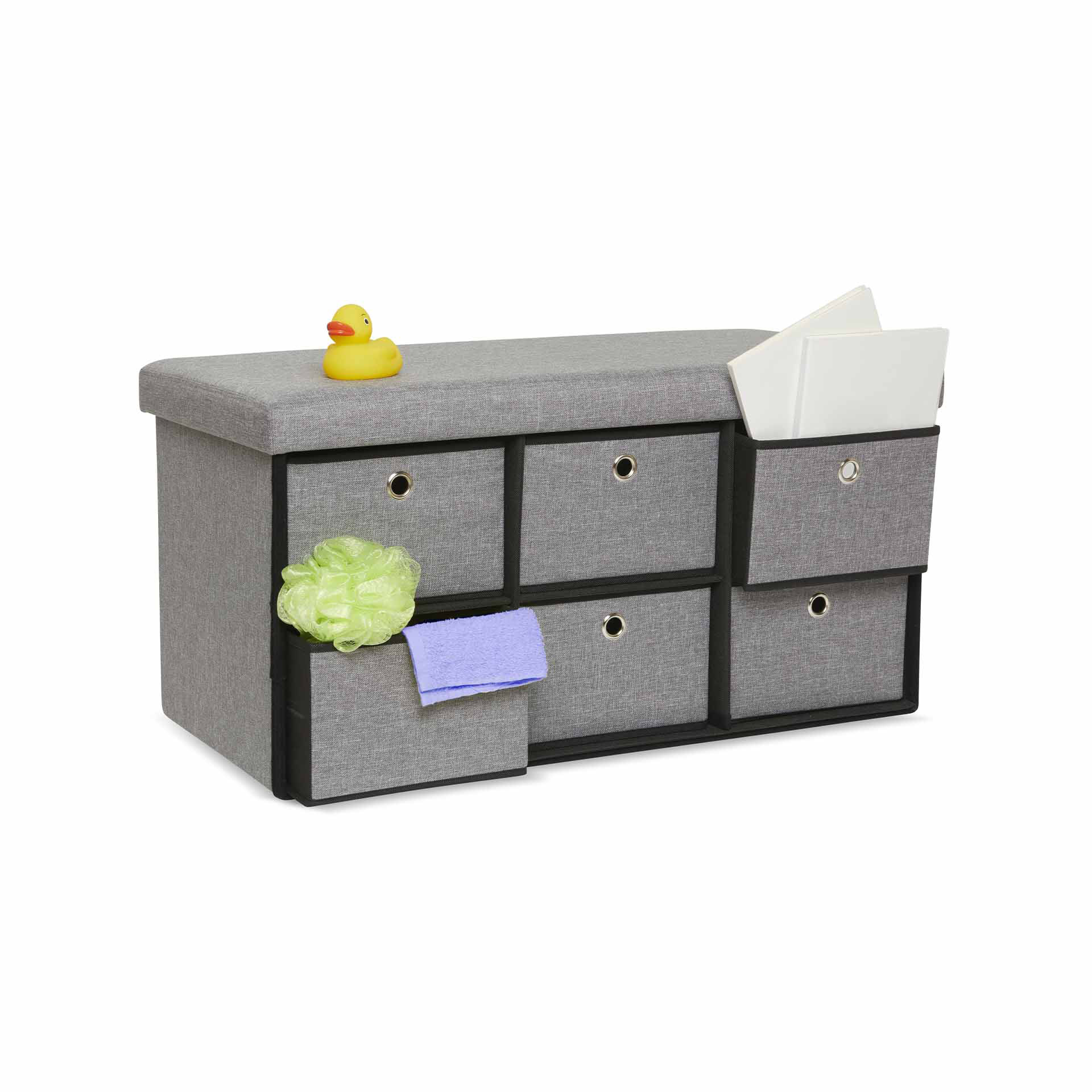 Cassapanca pouf contenitore con 6 cassetti, , large