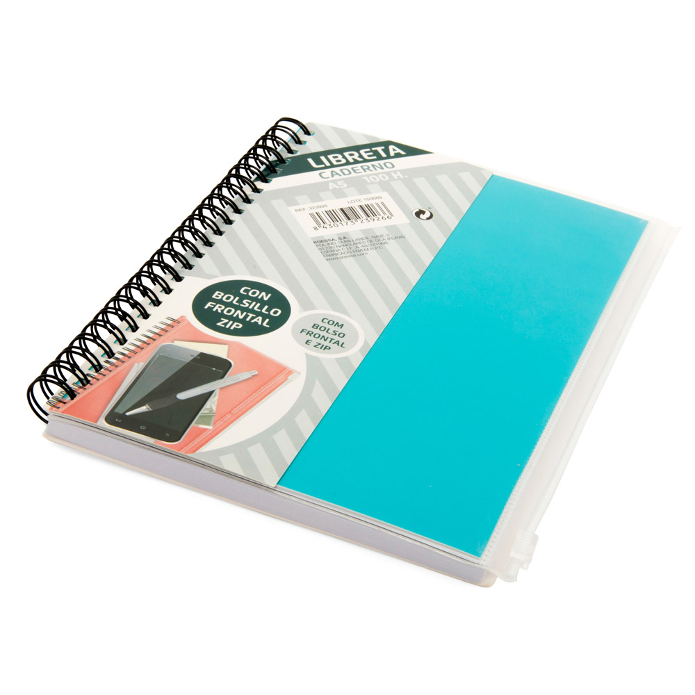 Block notes ad anelli con tasca frontale, , large