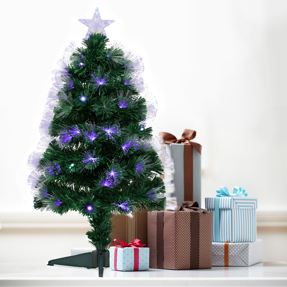Albero di Natale con luci in fibra ottica, , large