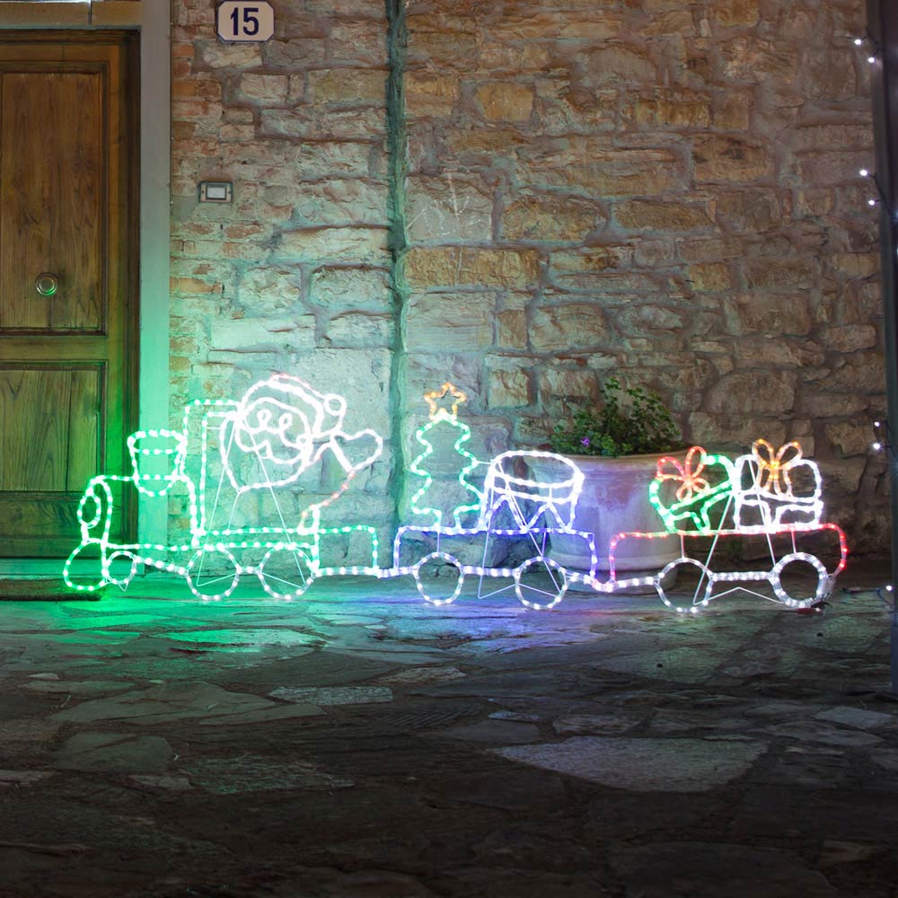 Decorazione Natalizia Luminosa Da Esterno Babbo Natale Con Treno, , large