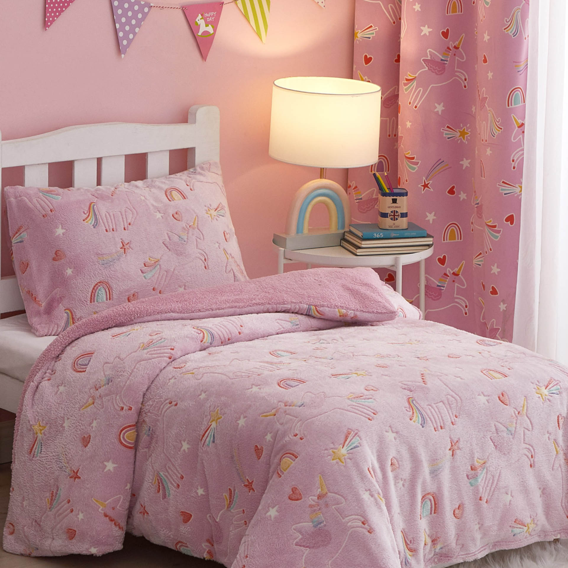 Set copripiumino singolo con federa fluorescente - Unicorni, , large