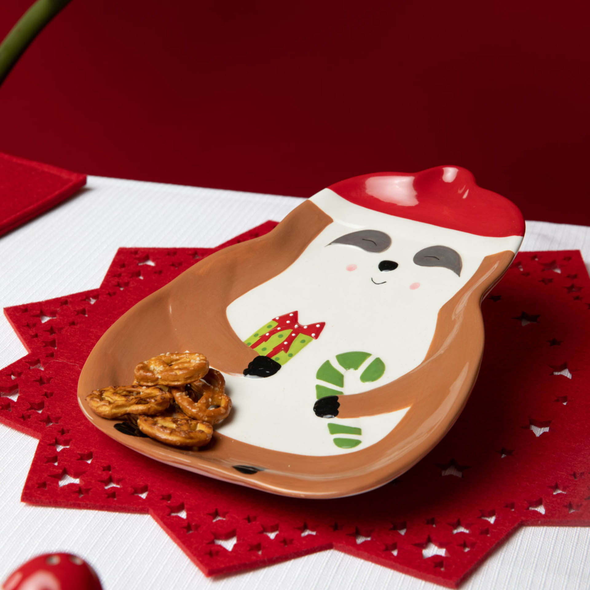 Piatto natalizio in ceramica bradipo, , large