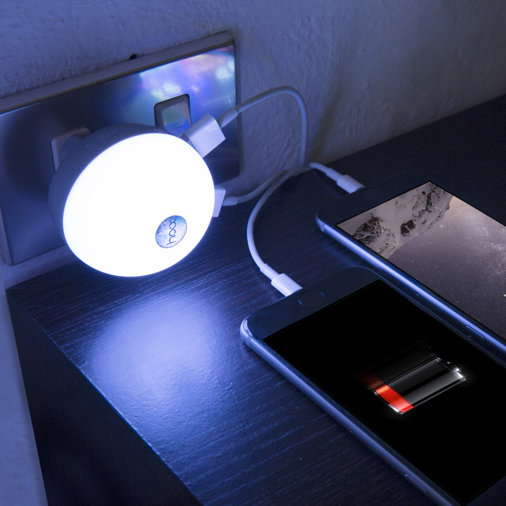 Luce Notturna Cambiacolore Con Doppia Presa Usb, , large