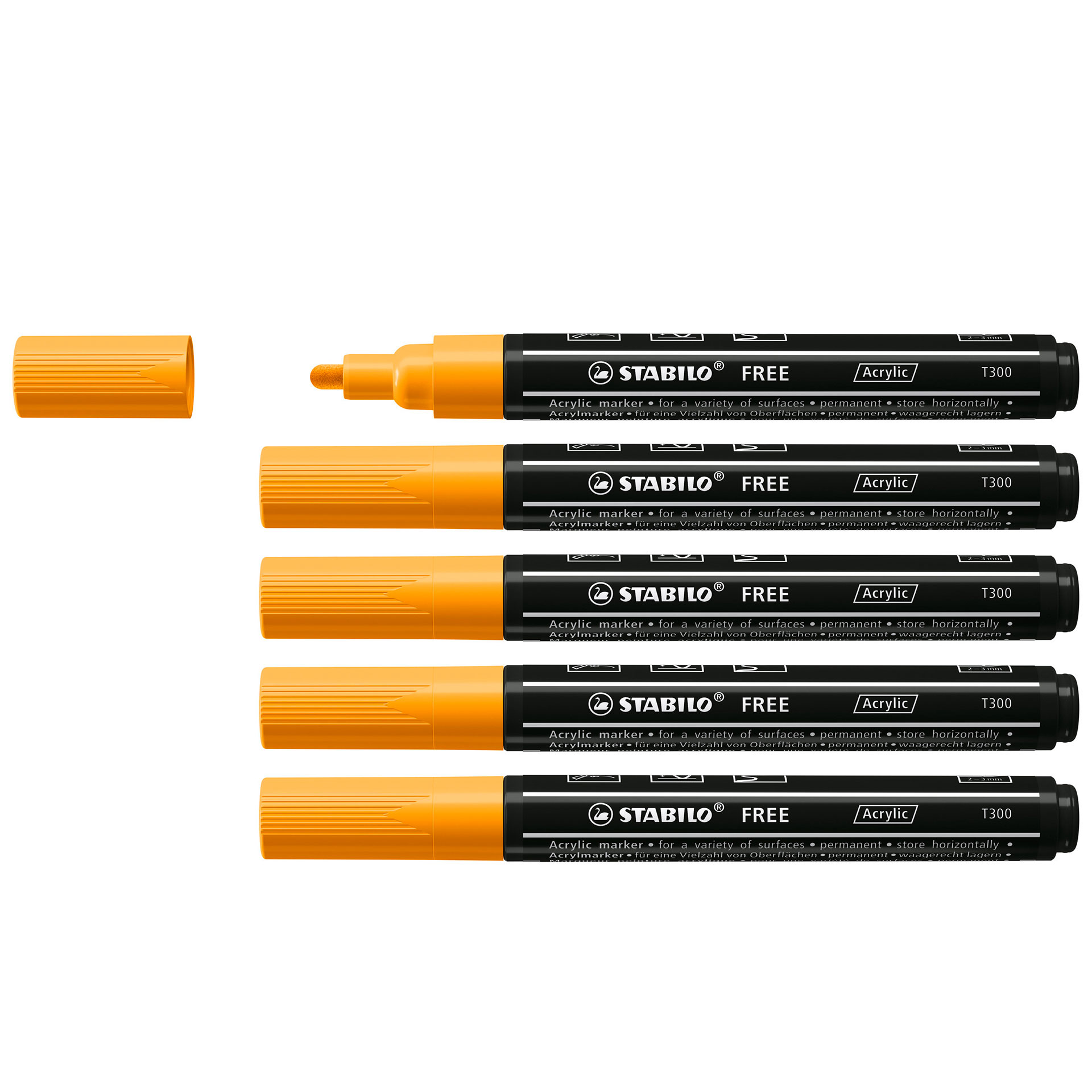 STABILO FREE Acrylic - T300 Punta rotonda 2-3mm - Confezione da 5 - Arancione, , large