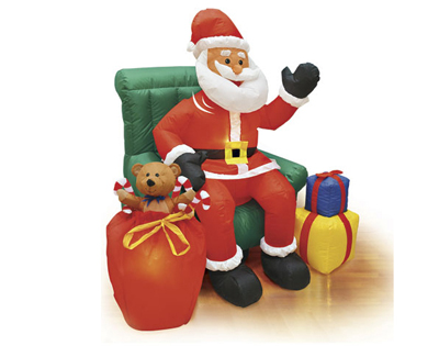 Babbo Natale su sofà con movimento, luci e suoni, , large