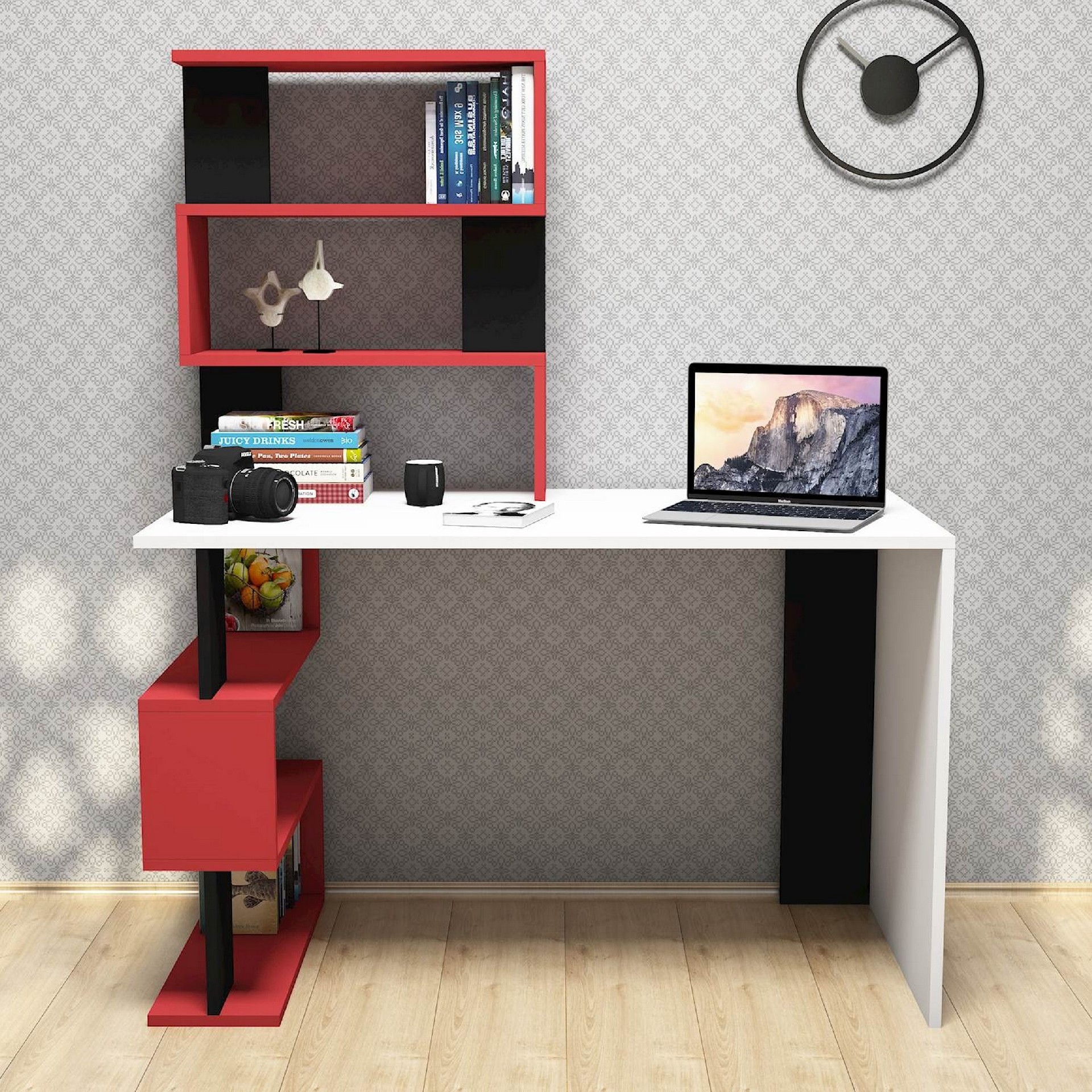 HOMEMANIA Scrivania Snap,  Bianco, Rosso, Nero, , large