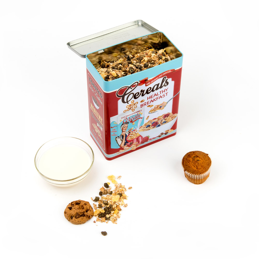 Scatola per cereali in latta vintage, , large