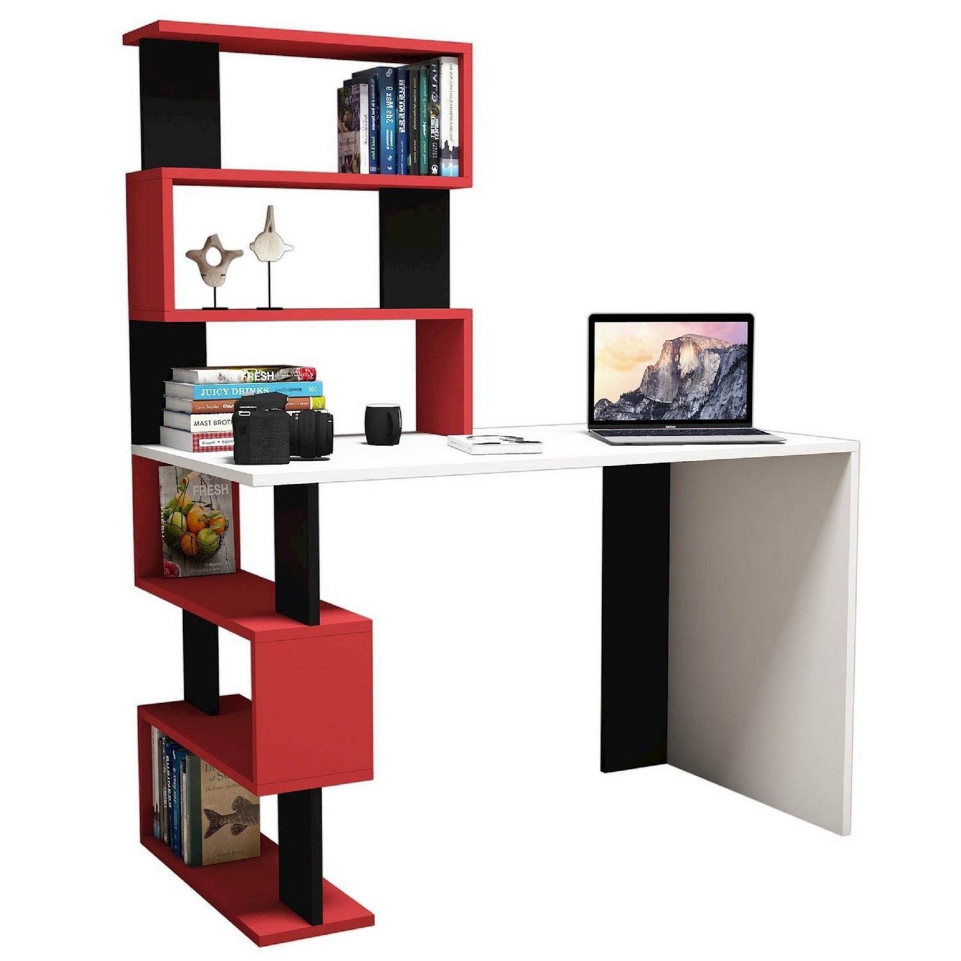 HOMEMANIA Scrivania Snap,  Bianco, Rosso, Nero, , large