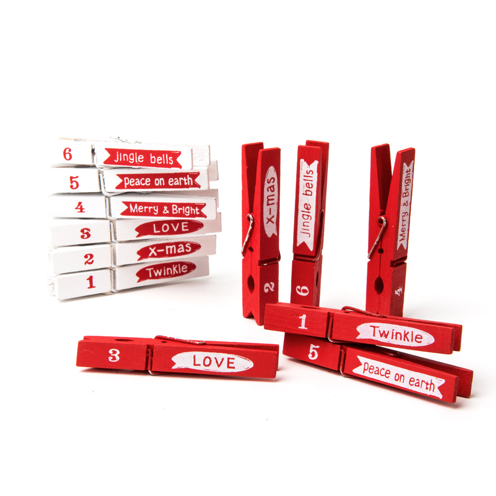 Set 12 mollette natalizie in legno, , large