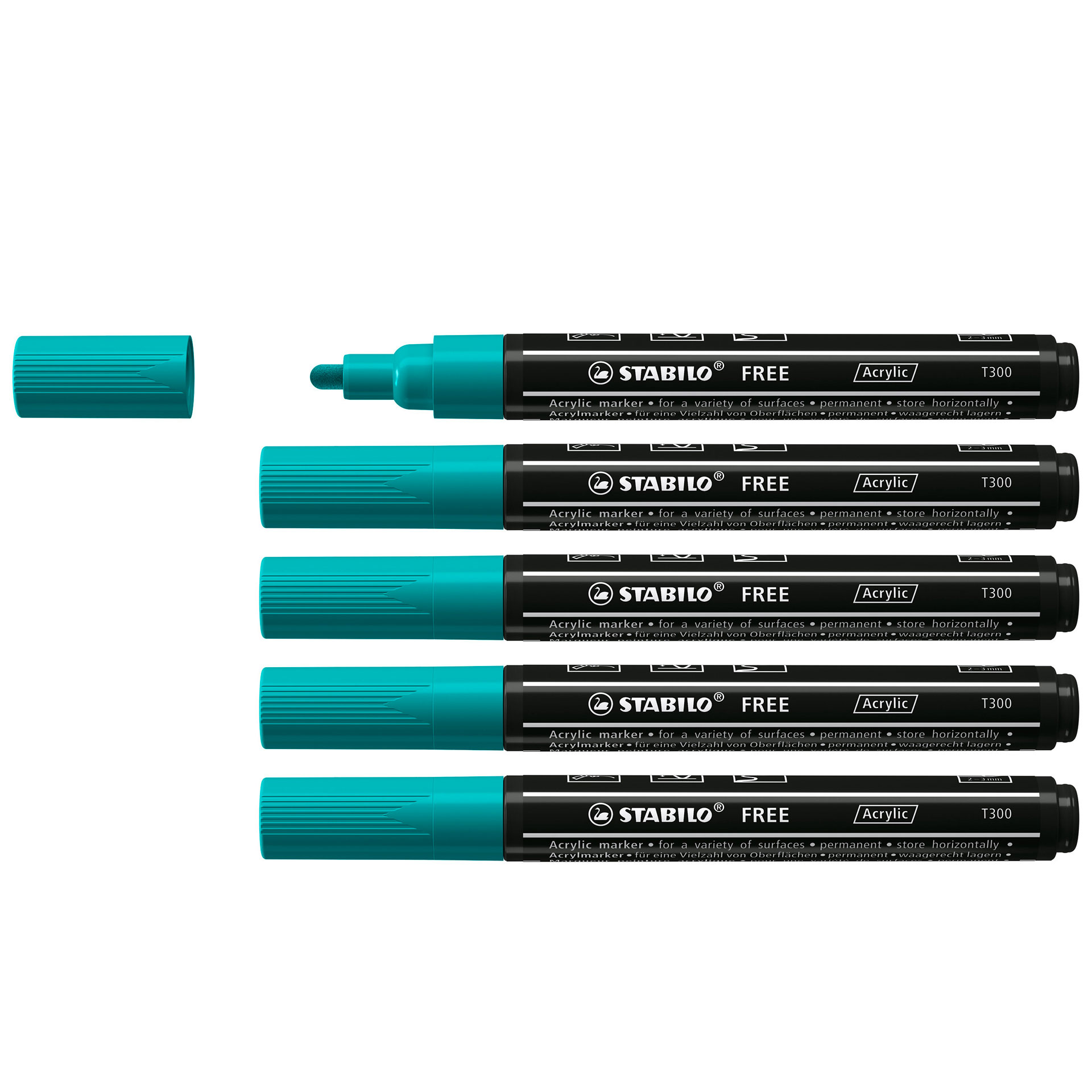 STABILO FREE Acrylic - T300 Punta rotonda 2-3mm - Confezione da 5 - Verde Pino, , large