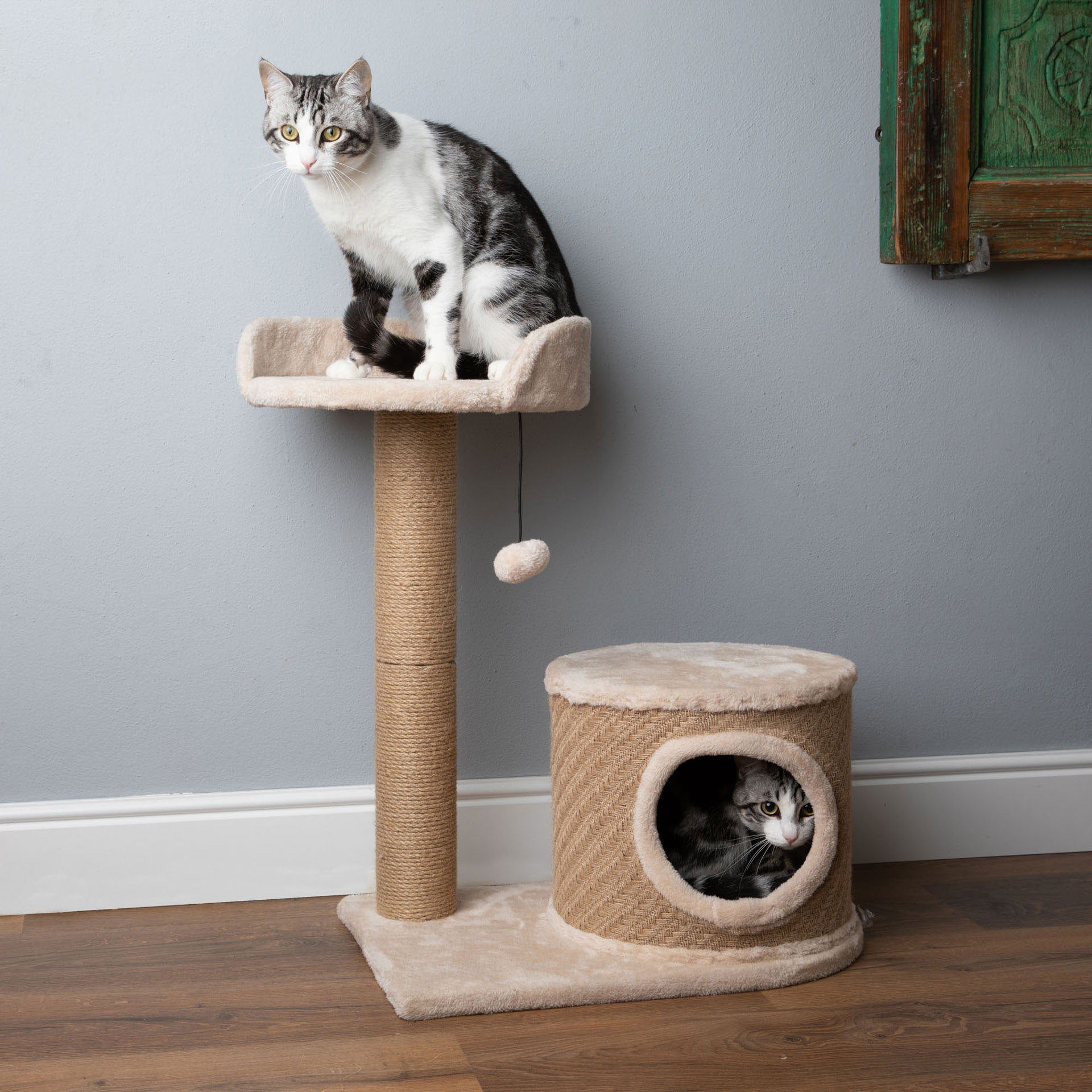 Tiragraffi per gatti con cuccia, , large