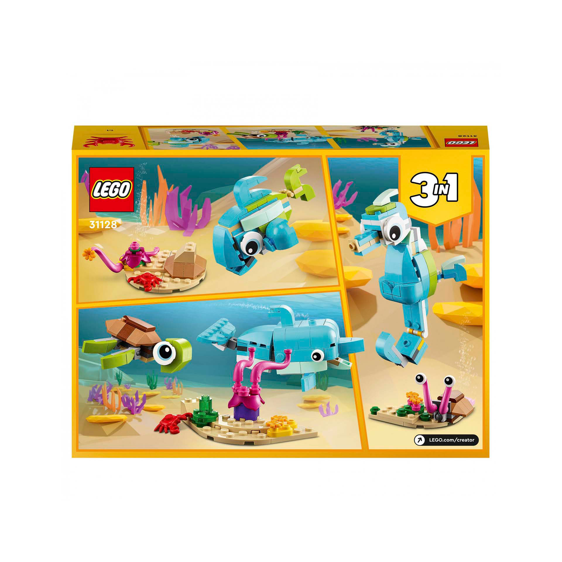 LEGO 31128 Creator 3in1 Delfino e Tartaruga, Set con Animali Marini, Cavalluccio 31128, , large