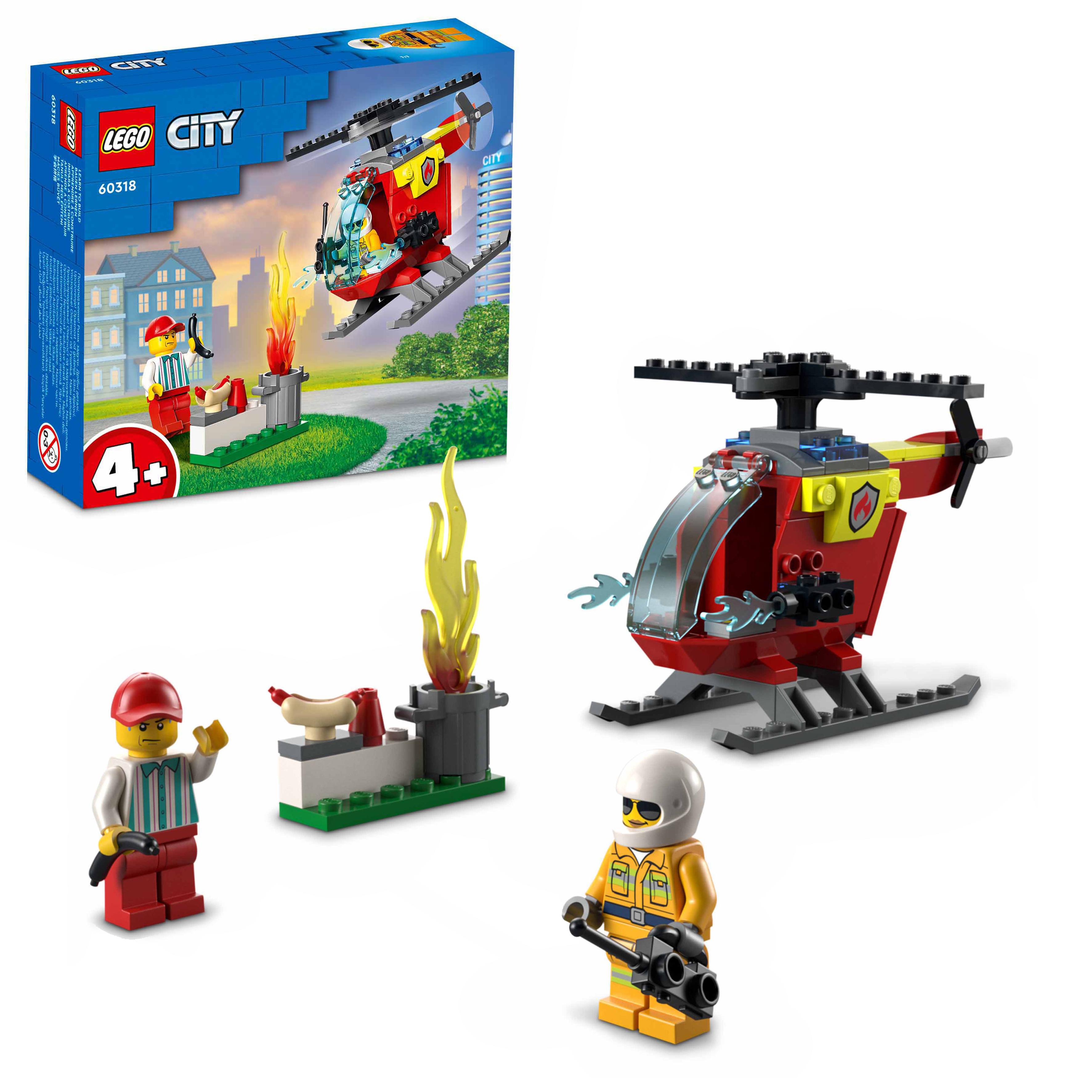 LEGO City Fire Elicottero Antincendio, con 2 Minifigure e Base Starter Brick, Gi 60318, , large