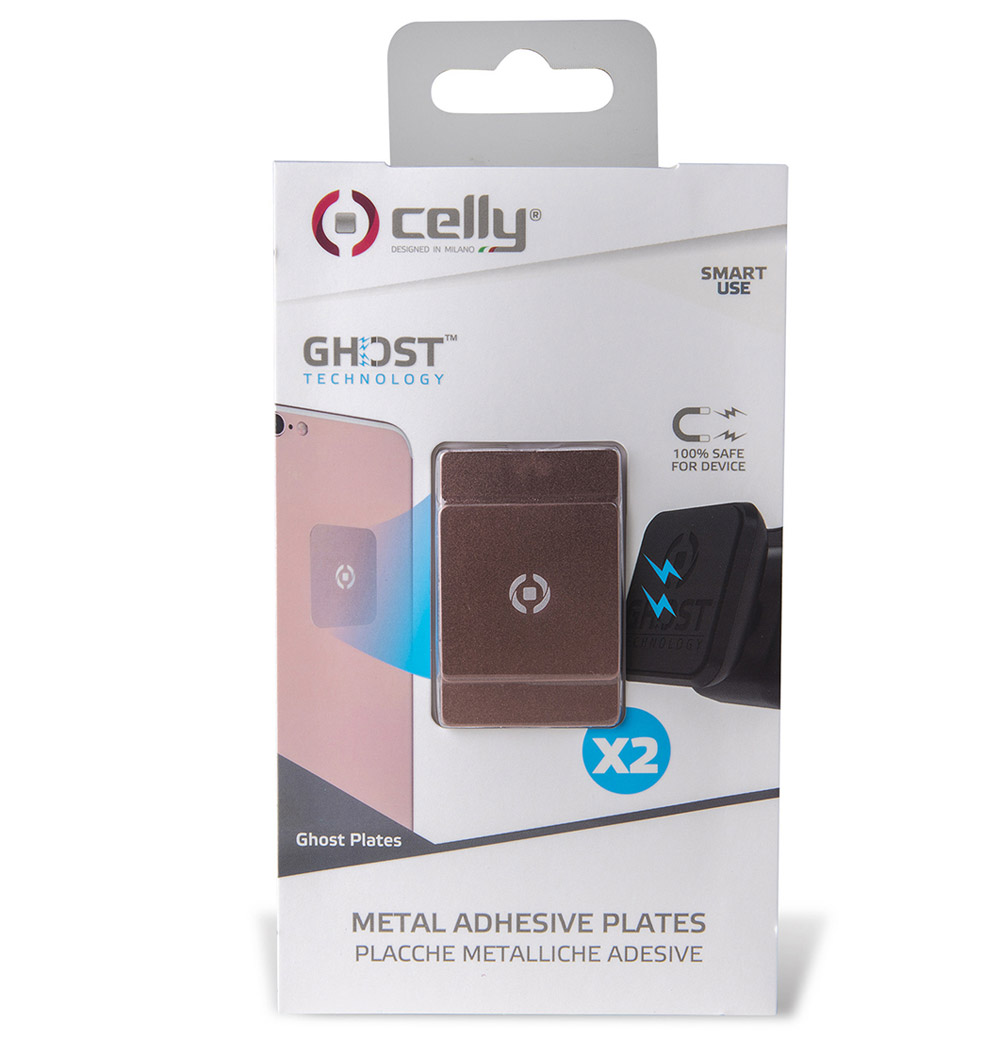 Set 2 placchette metalliche adesive Celly, , large