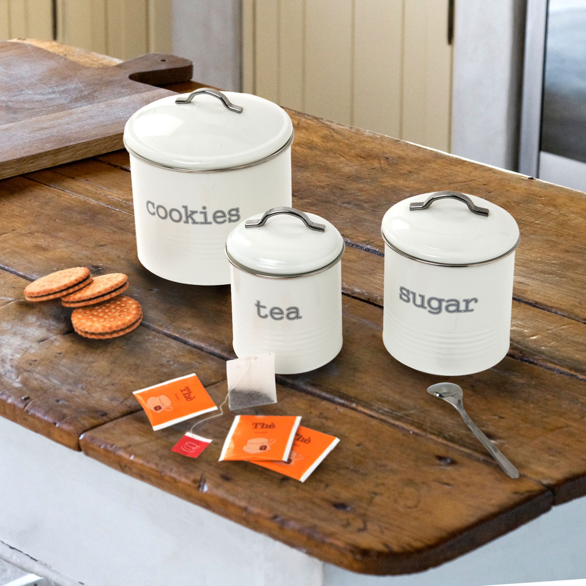 caffè Biscotti e Pane con Dettagli in Argento Crema Zucchero Cooks Professional Contenitore per Cucina Set da 5 Pezzi Contenitori in Latta per tè