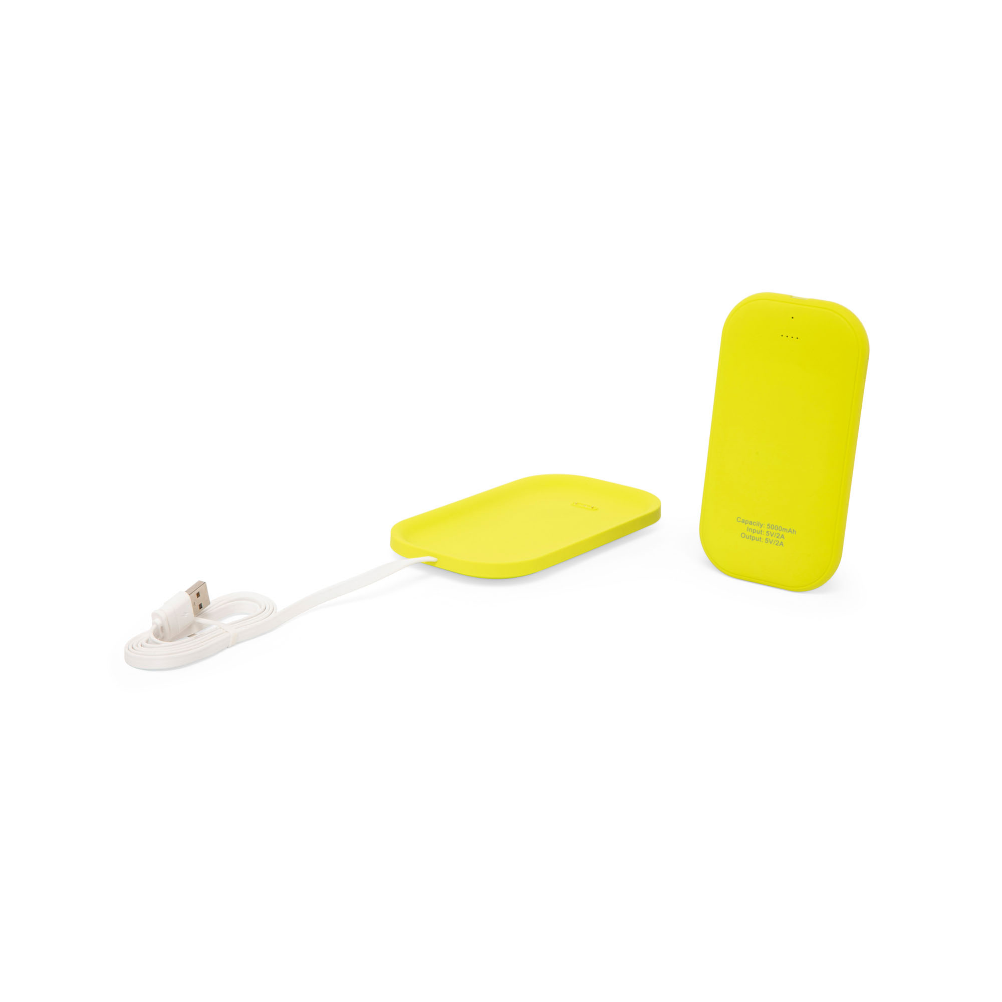 Power bank 5000 mAh con supporto wireless e tecnologia Qi, giallo, giallo, large