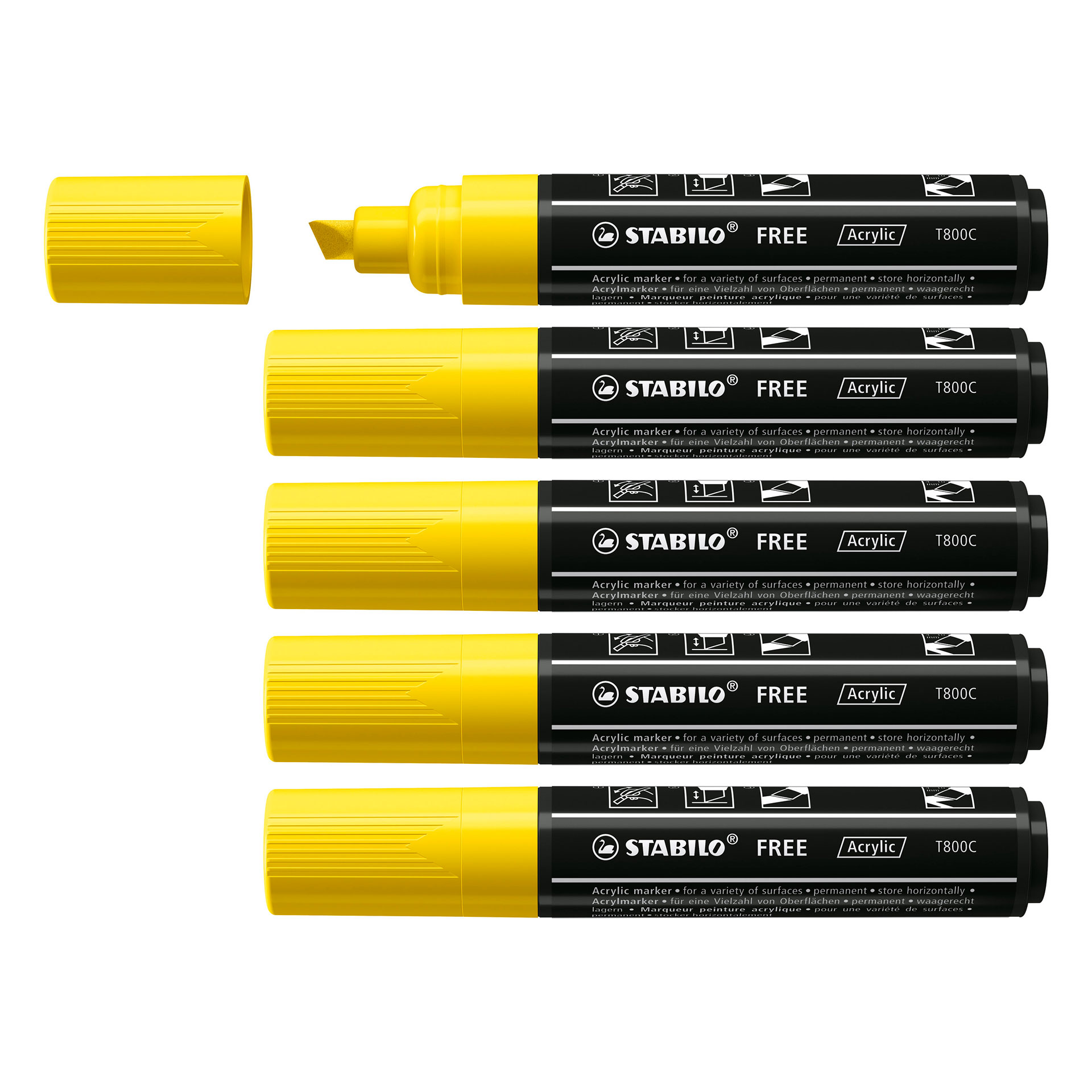 Stabilo Free Acrylic - T800c Punta A Scalpello 4-10mm - Confezione Da 5 - Giallo, , large